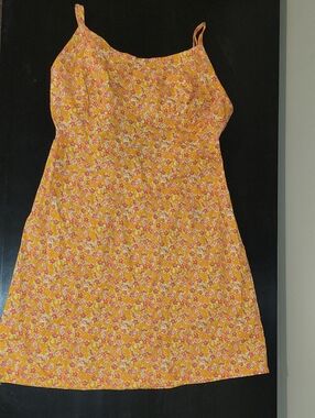 Wild fable  Orange Floral Spaghetti-Strap Mini Dress with Red Accents
